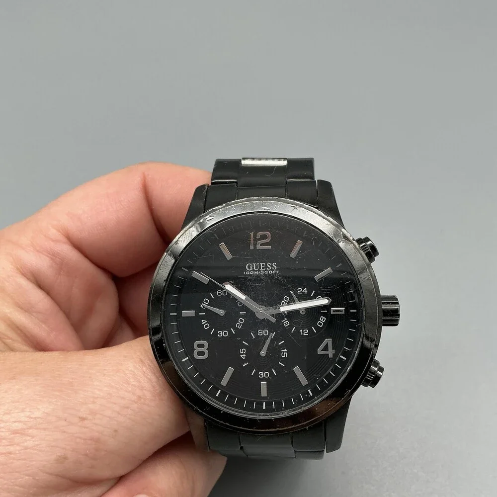 Guess Waterpro Mens Watch 44mm Black Dial Chronograph 100M New Battery 7